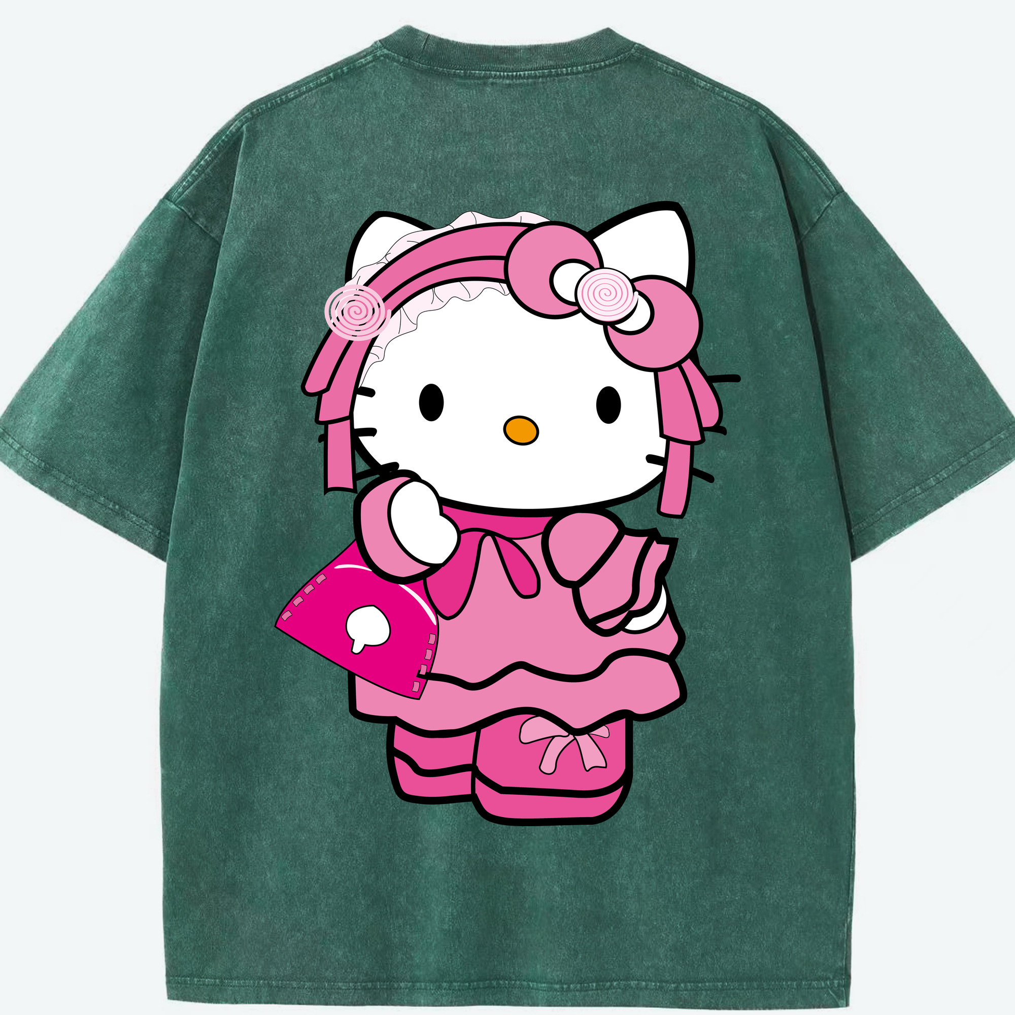 （画像用） Hello Kitty ハローキティ 綿100% ヴィンテージ風 半袖Tシャツ（背面プリント）